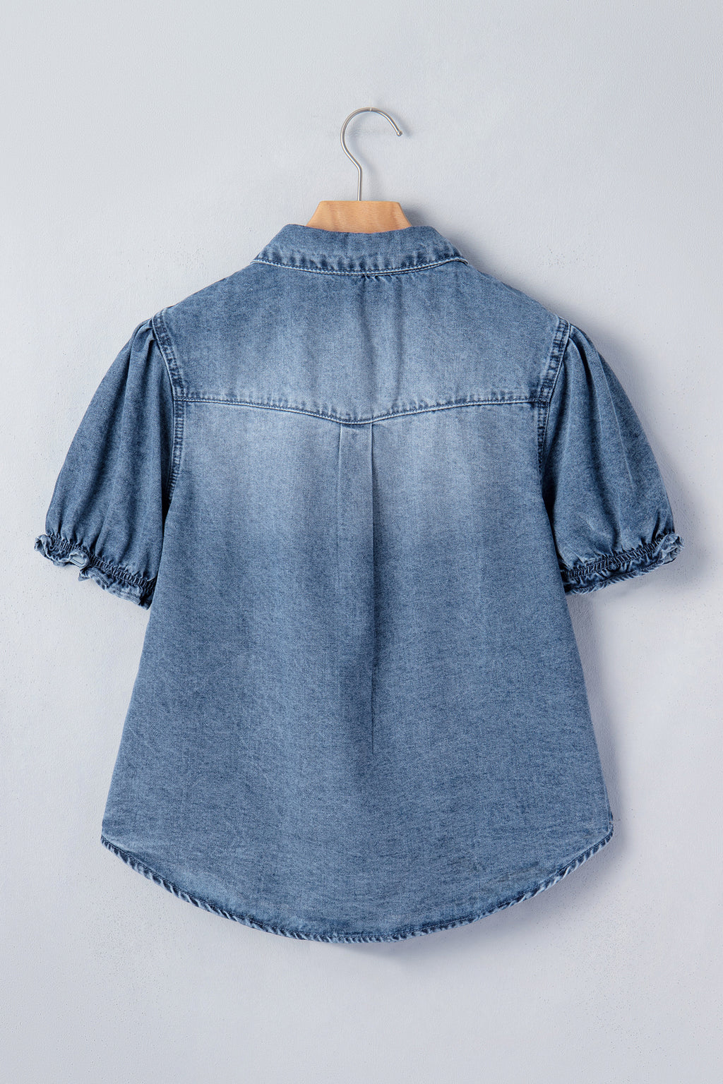 Beau Blue Frilled Short Sleeve Snap Button Denim Shirt