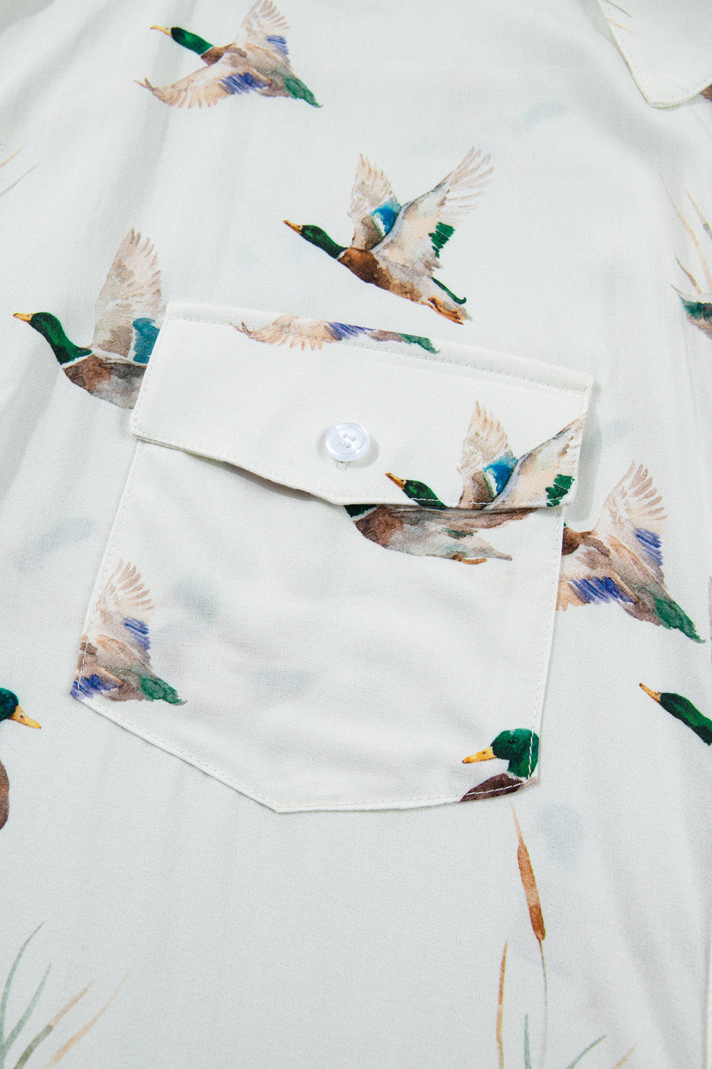 White Mallard Printed Button Flap Pocket Short Sleeve Shirt