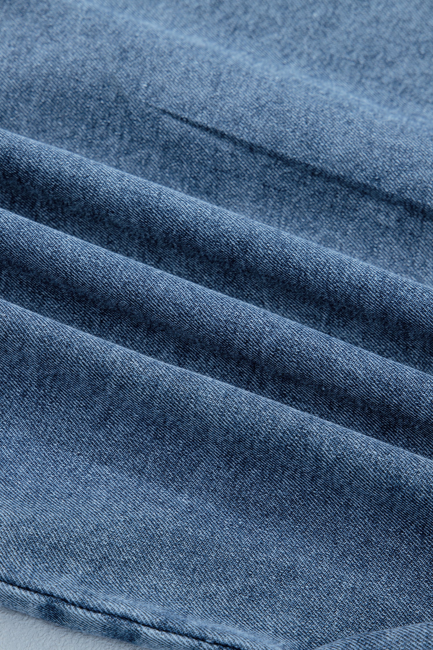Beau Blue Frilled Short Sleeve Snap Button Denim Shirt