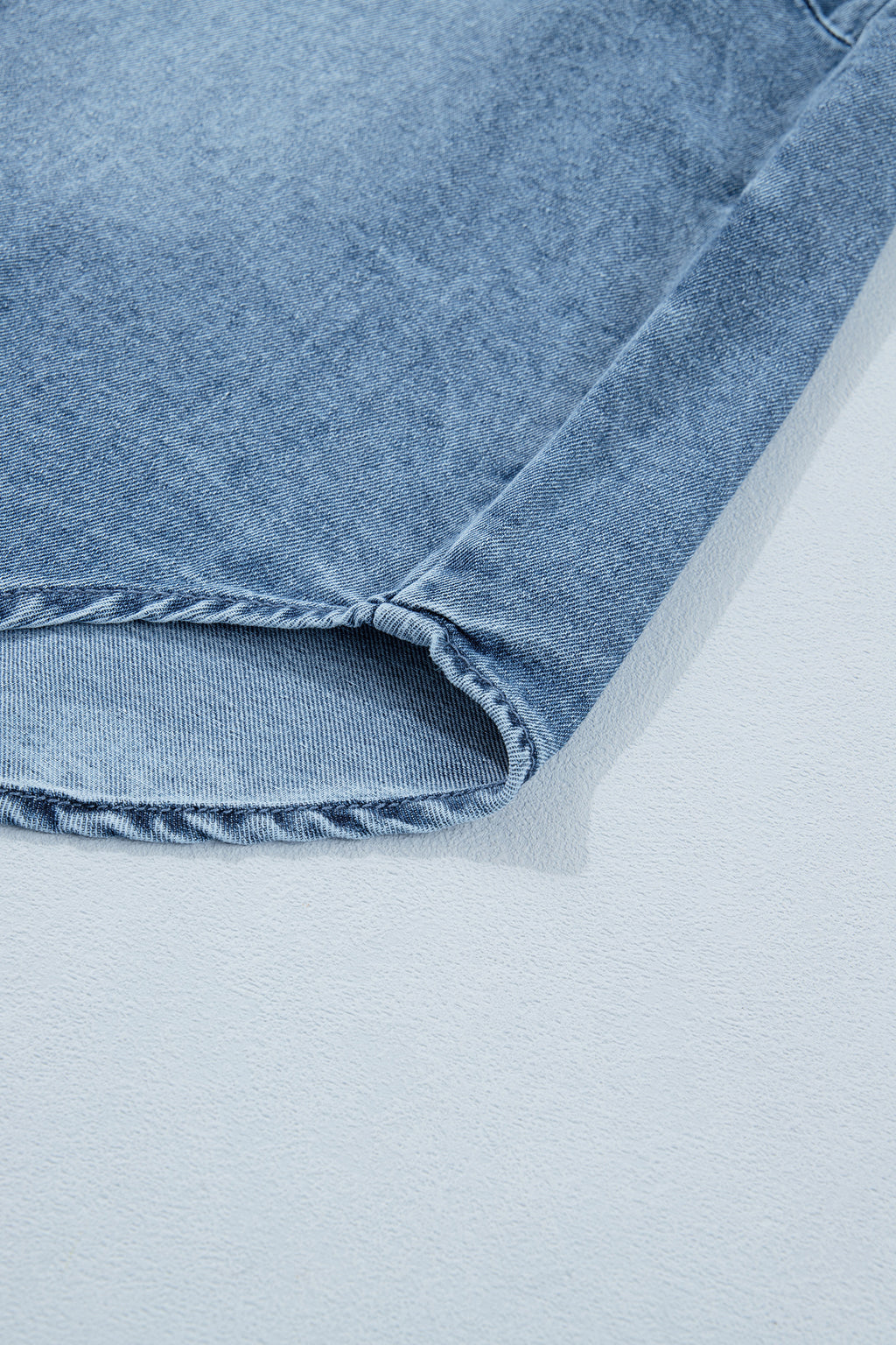 Beau Blue Frilled Short Sleeve Snap Button Denim Shirt