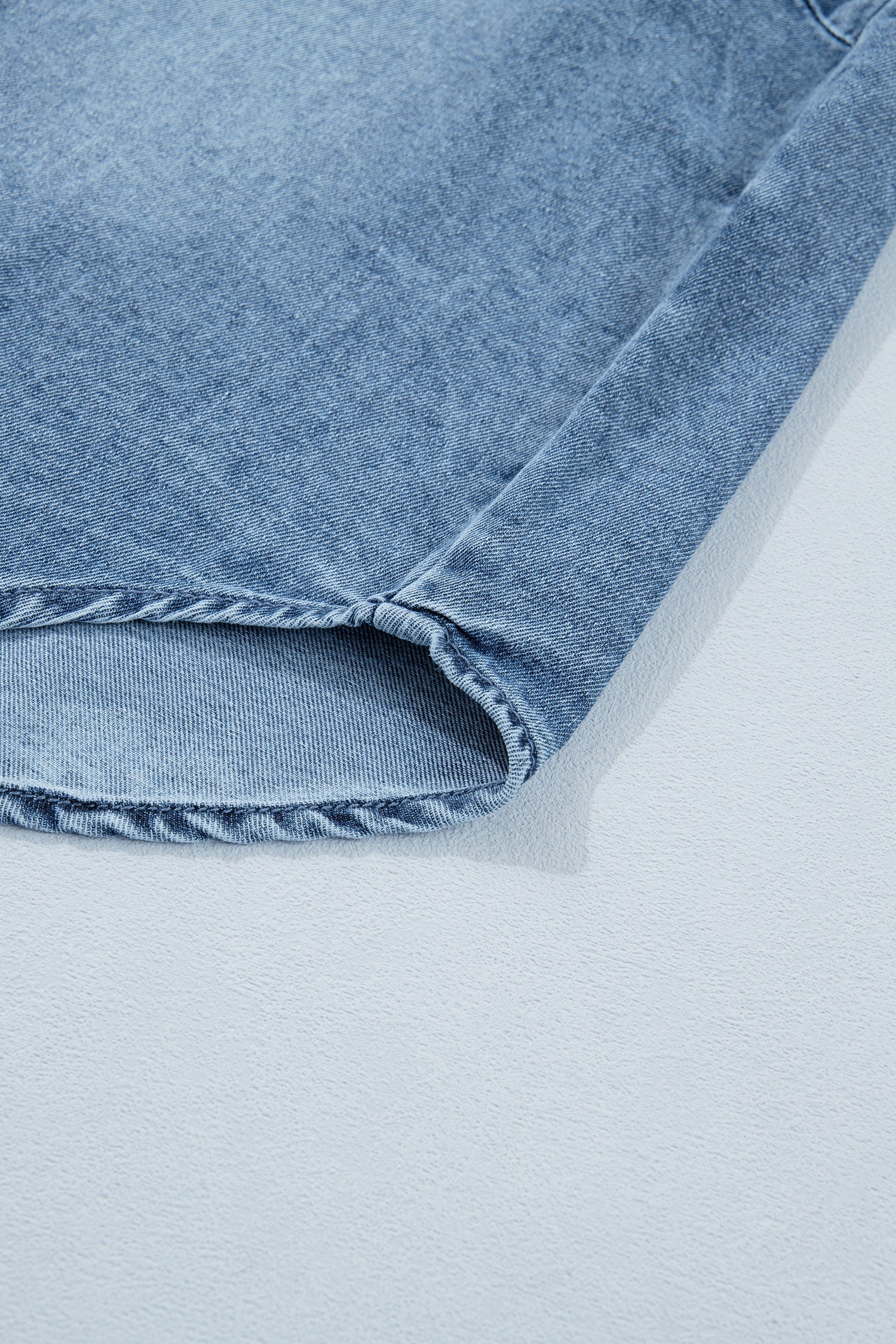 Beau Blue Frilled Short Sleeve Snap Button Denim Shirt