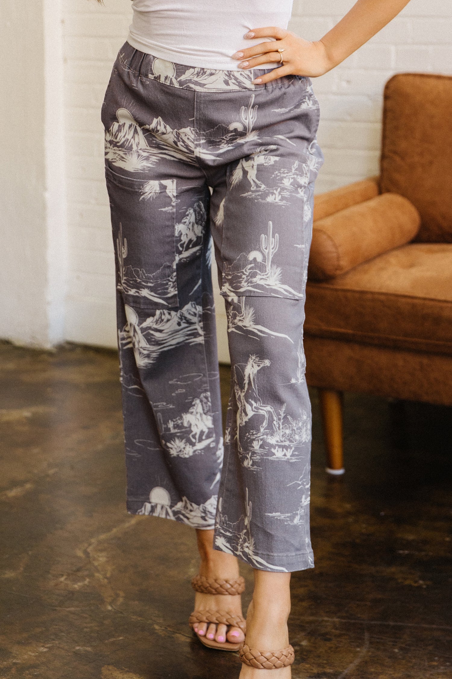 Gray Wild West Riding Vintage Printed Shift Jeans