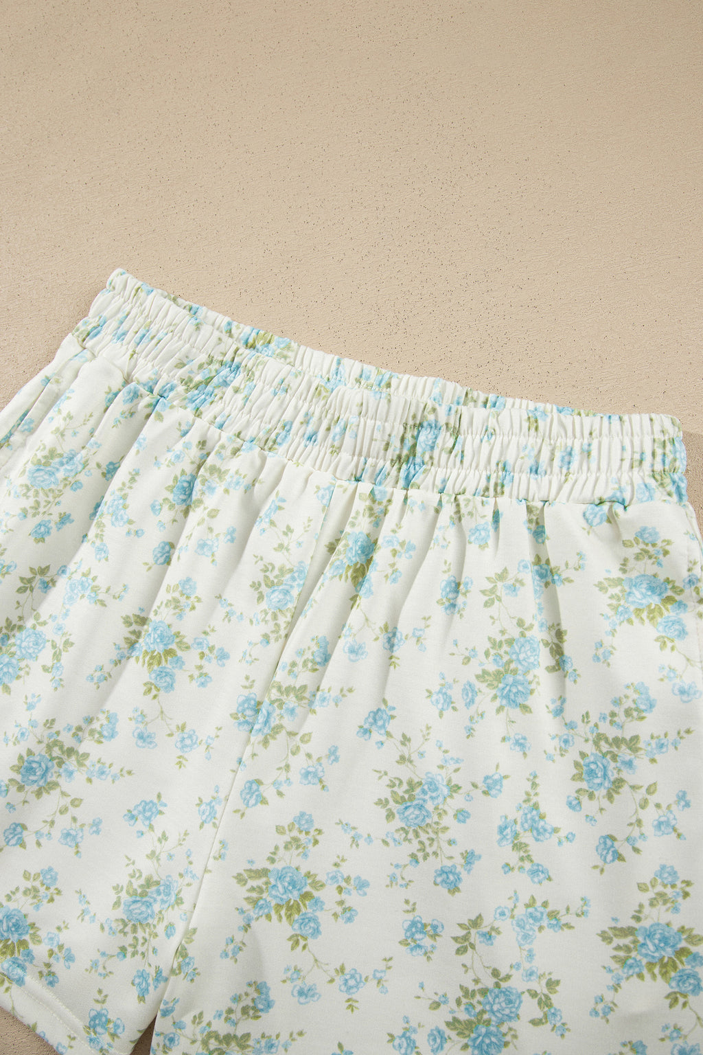 Pink Floral Print Short Sleeve Elastic Waist Pocket Two Piece Set
