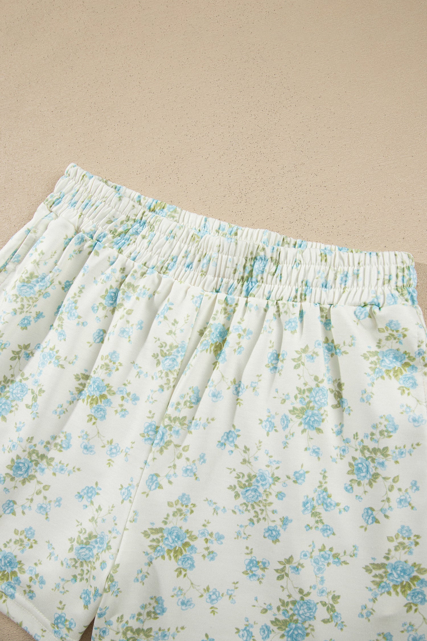 Pink Floral Print Short Sleeve Elastic Waist Pocket Two Piece Set