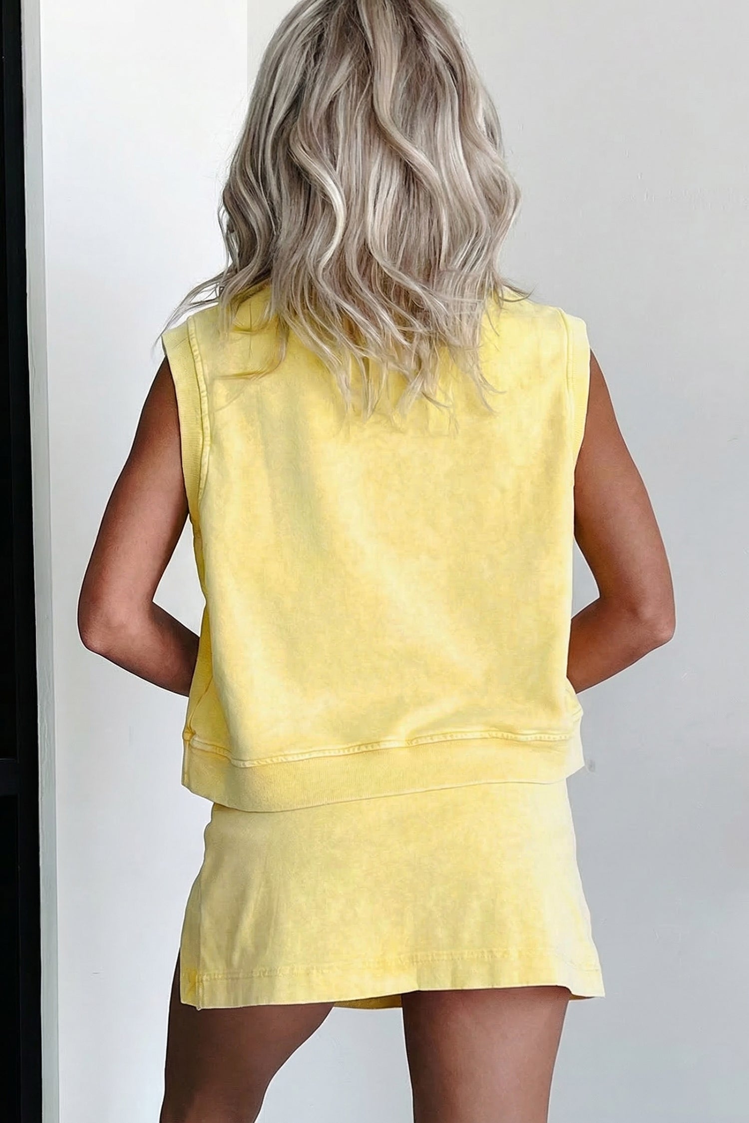 Myosotis Solid Color Washed Sleeveless Top Split Skort Cotton 2pcs Outfit