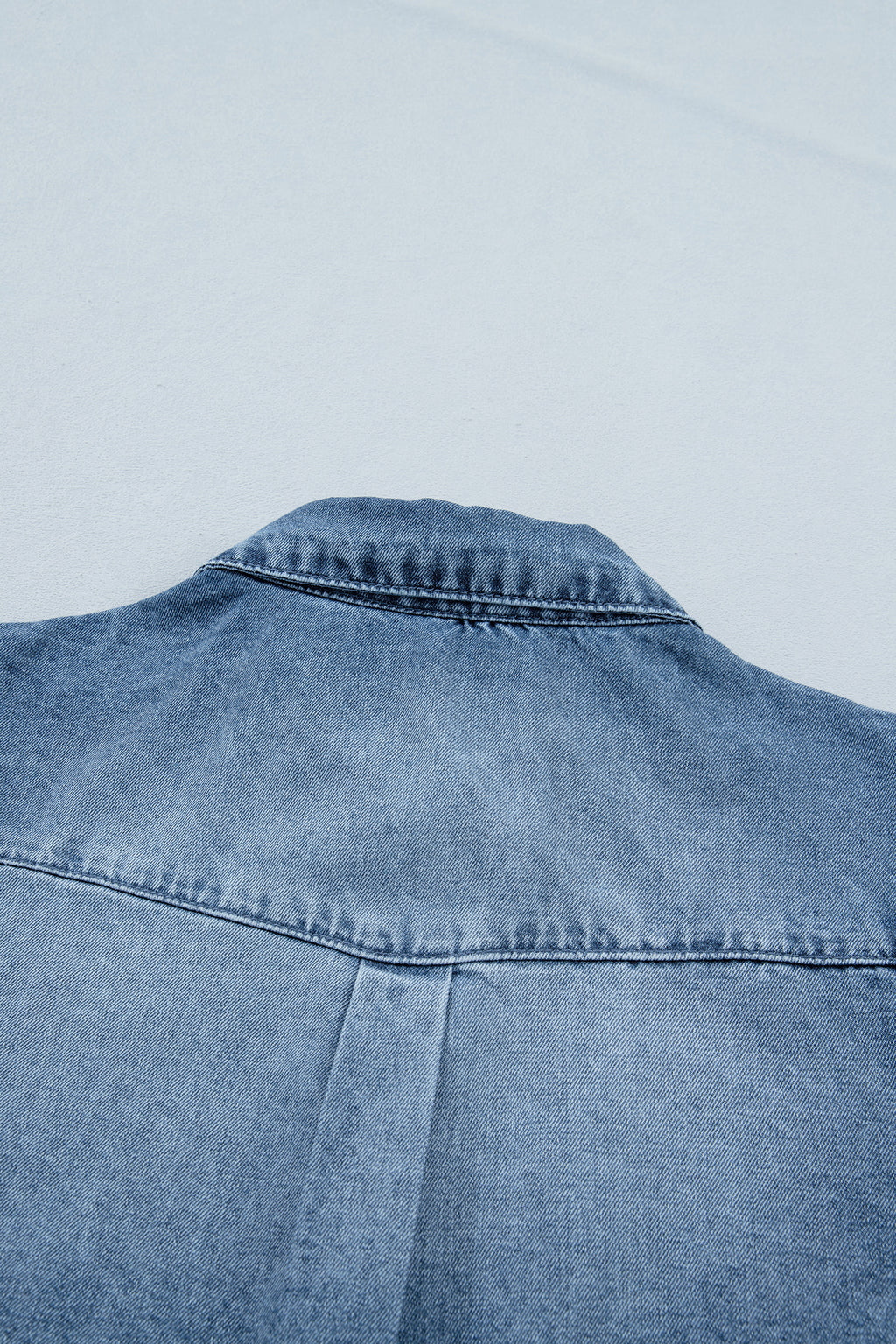 Beau Blue Frilled Short Sleeve Snap Button Denim Shirt
