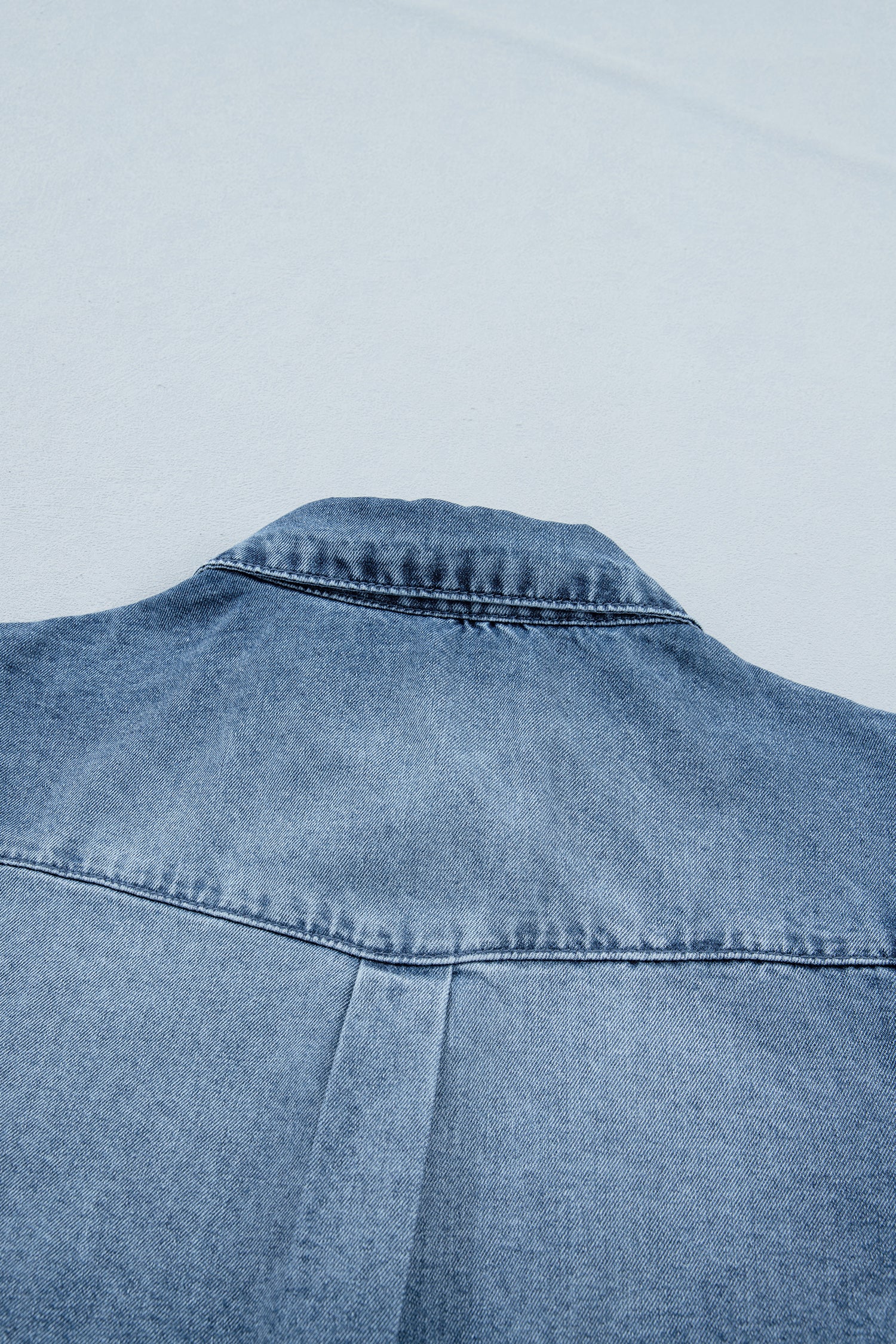 Beau Blue Frilled Short Sleeve Snap Button Denim Shirt