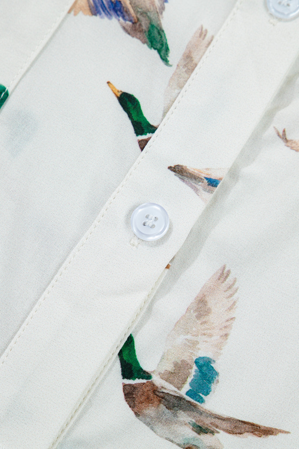 White Mallard Printed Button Flap Pocket Short Sleeve Shirt