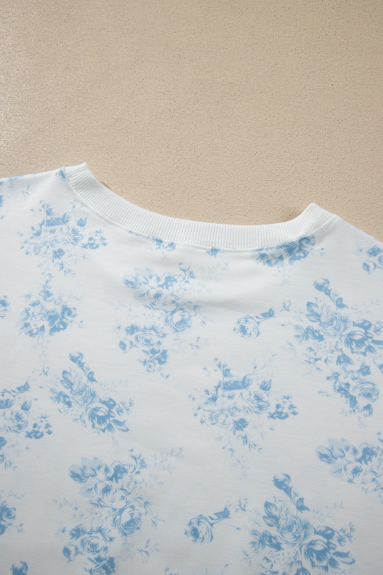 Sky Blue Floral Print Striped Detail Long Sleeve Top Ruffle Hem Shorts 2pcs Set